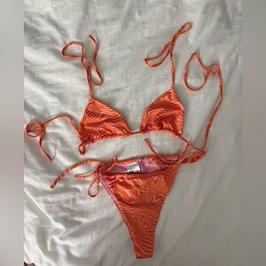 H&M Orange Swirl String Bikini Set (S top M Bottom)